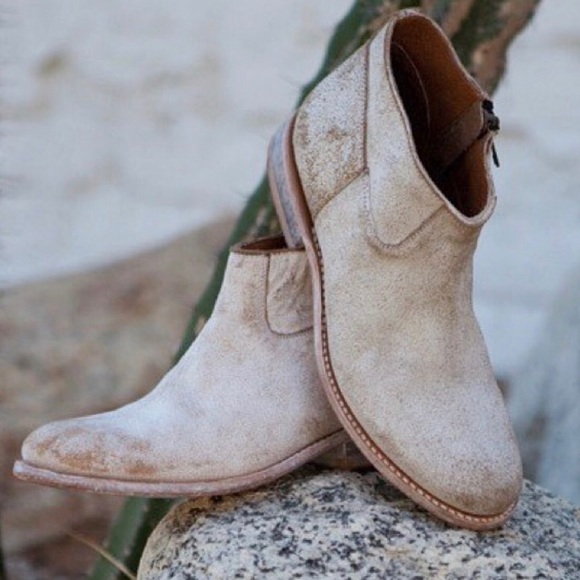 white distressed booties